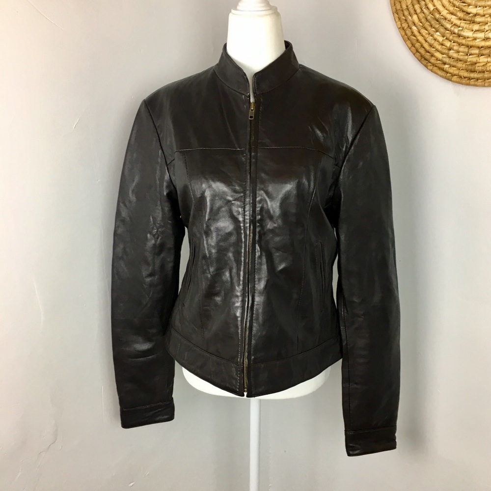 Dark brown leather zipper jacket